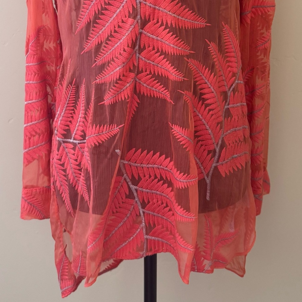 Alice + Olivia Women's 100% Silk Pullover Tunic Blouse, Coral Orange, Size XS/TP - Picture 8 of 13